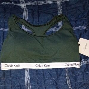 Calvin Klein Dark Green Bra with White Band